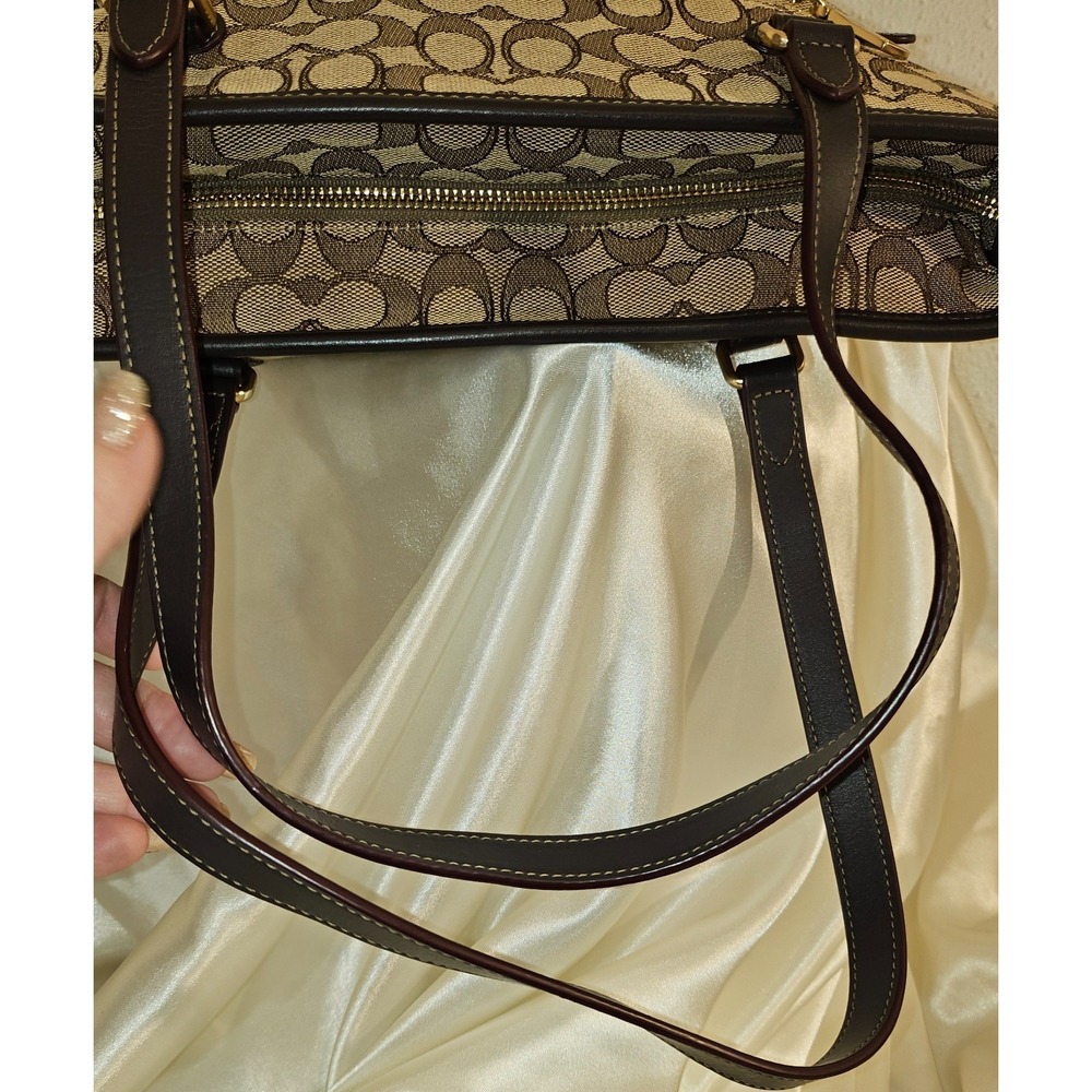 Coach Tote Signature "C" Jacquard/Leather/ Beige/Brown/Gold accents - Picture 10 of 16